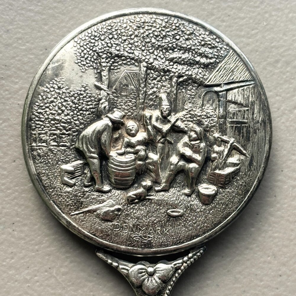 Vintage Hans Jensen Denmark Silver Plated Hand Mirror Repoussé Stamped Danish - Picture 6 of 13